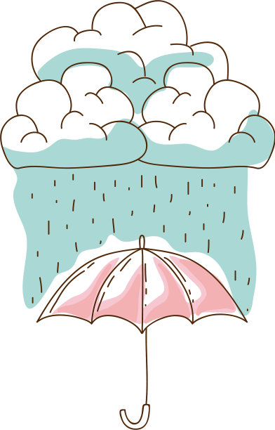 水彩伞与云和剪影图片下载