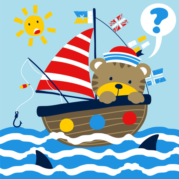 卡通水手小孩在鲨鱼袭击图片下载