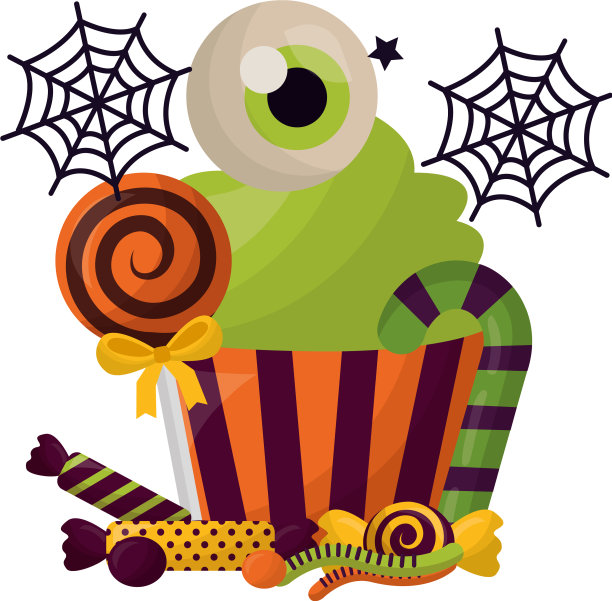 万圣节糖果纸杯蛋糕，眼睛和糖果图片下载