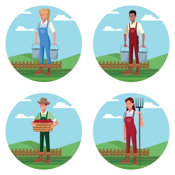 设定农民在农场卡通中工作图片下载