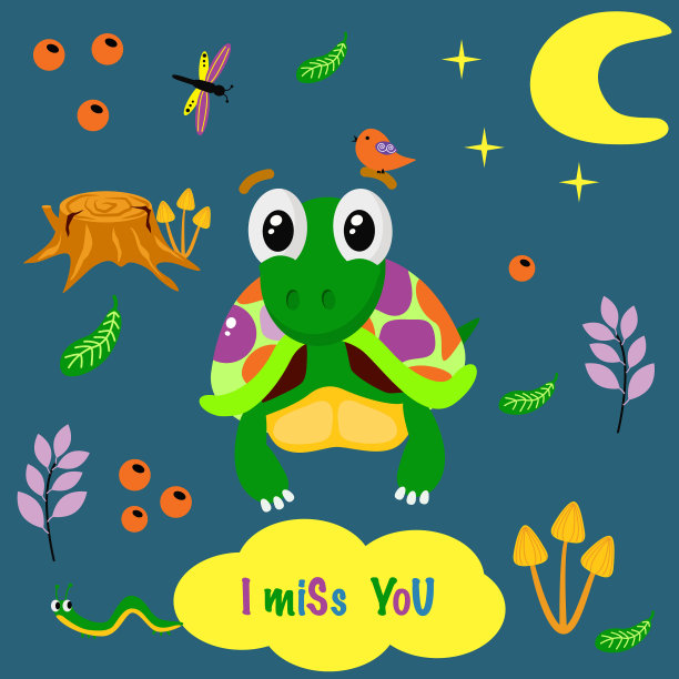 海报上画着我想你的彩色乌龟图片下载