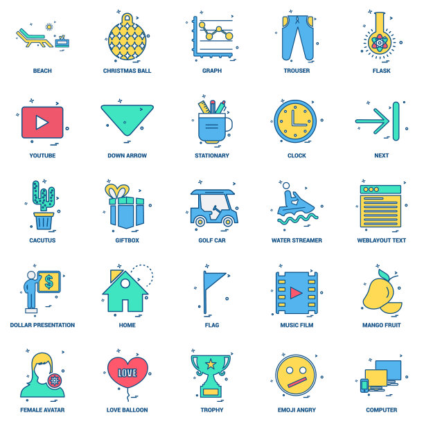 25个企业概念混合平面颜色图标集图片下载