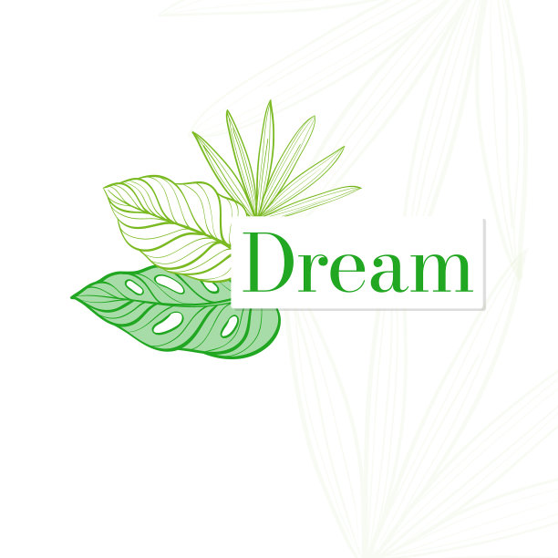 明信片与热带树叶梦想线画图片下载