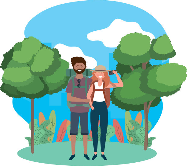 游客男孩和女孩与包设计图片下载