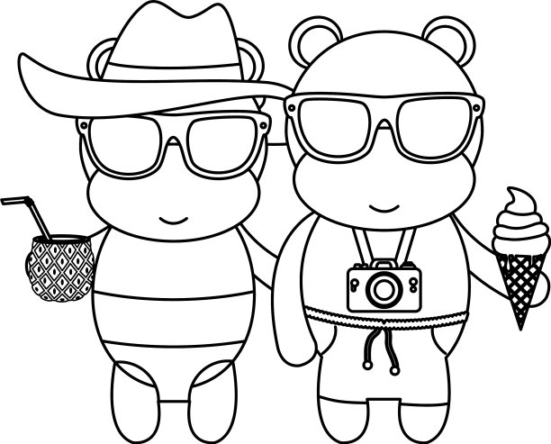 河马夫妇和照相机图片下载