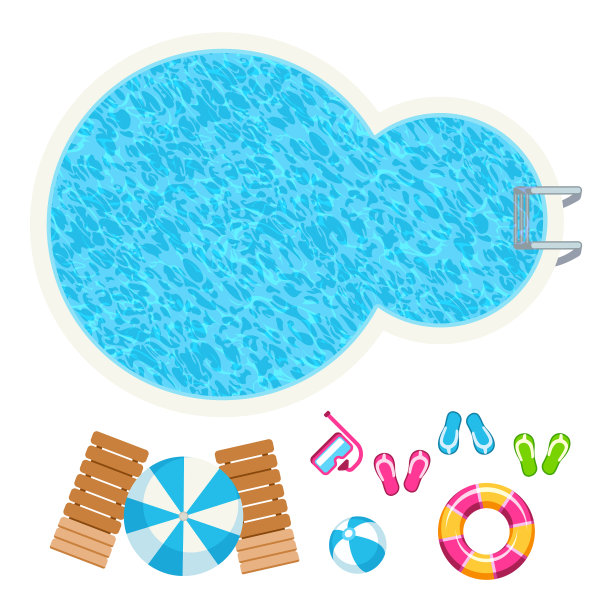 游泳池和夏季配件俯视图图片下载