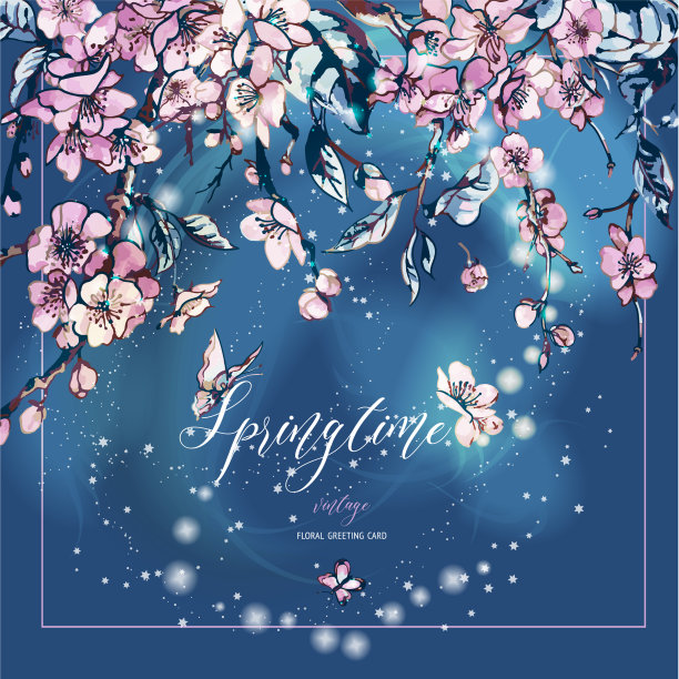 水彩春天贺卡复古花图片下载