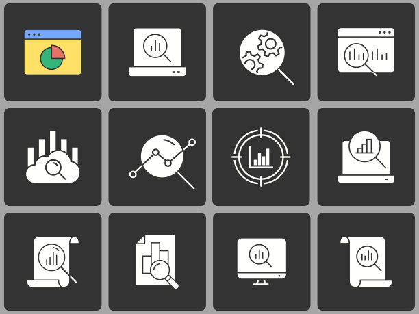 黑色背景上的数据分析图标集图片下载