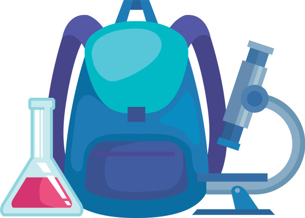 配备显微镜和试管测试的书包图片下载