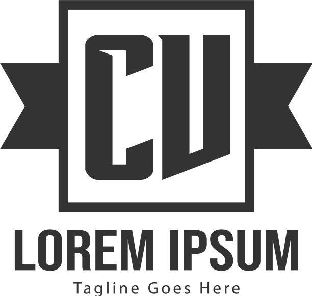 现代边框CV字母Logo模板图片下载