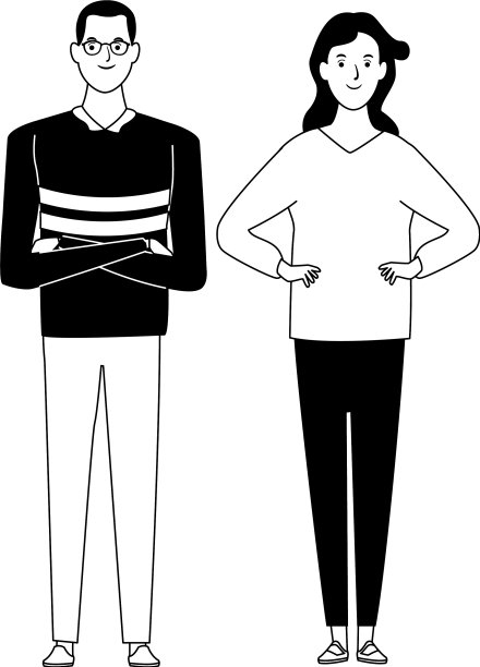 一对卡通形象的黑白情侣图片下载