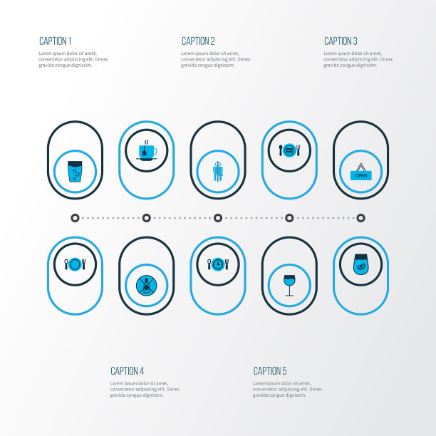 咖啡馆图标彩色设置与wc餐厅开放图片下载