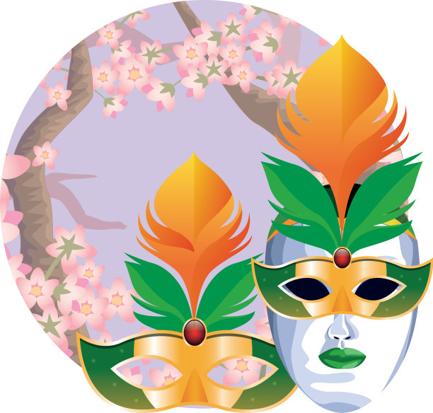 面具与羽毛圆形图标图片下载