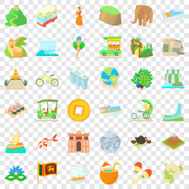 旅游图标设置卡通风格图片下载