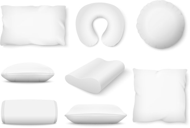 设置不同形状的柔软的白色枕头图片下载
