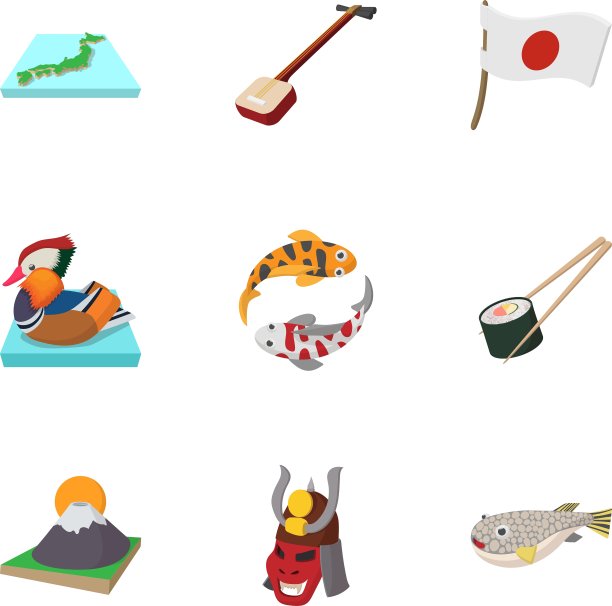 日本国家图标设置卡通风格图片下载
