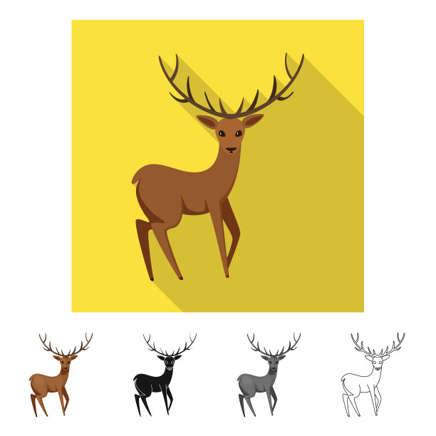 孤立的对象驼鹿和动物的图标集图片下载