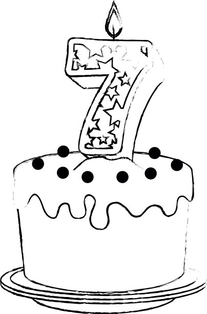 可爱的七号蜡烛和甜蛋糕图片下载