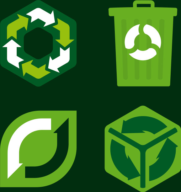 四个纯绿色的回收标志图片下载