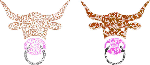 多边形胴体网牛头和马赛克图标图片下载