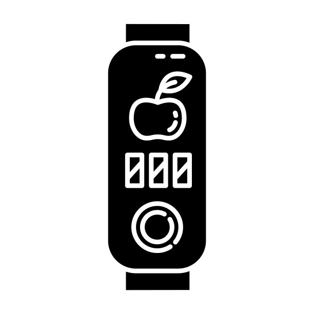 健身追踪器与卡路里计数器字形图标。健康应用程序与营养习惯监测。无线餐通知小工具。轮廓的象征。负空间。向量孤立的插图图片下载