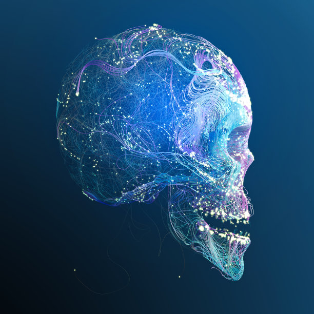 头骨的解剖学视图，神经元的连接，大脑和通讯。心灵和思想图片下载