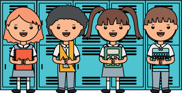 可爱的小学生在储物柜里图片下载