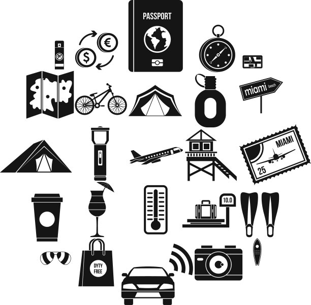 旅游旅游图标设置简单的风格图片下载