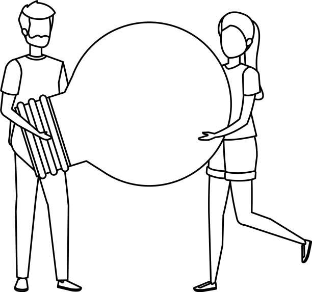 年轻夫妇举起灯泡灯的角色图片下载