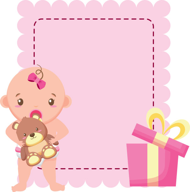 可爱的女孩穿着尿布，带着熊和礼物淋浴图片下载