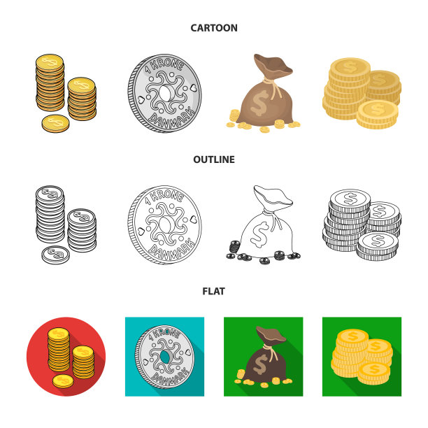 孤立对象硬币和宝藏标志集图片下载