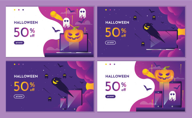 打折紫色万圣节夜活动与南瓜图片下载