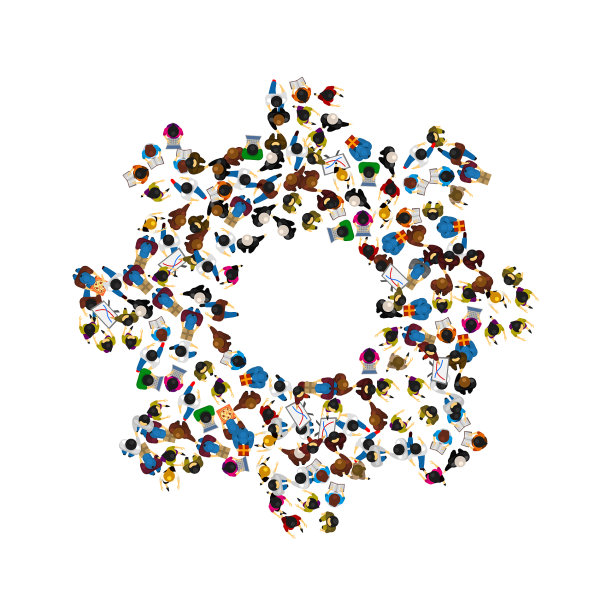 一群人在一个形状的齿轮图标图片下载