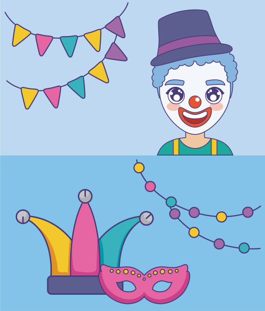 集卡与头小丑和帽子小丑图片下载