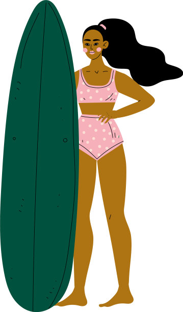 女孩冲浪者在粉色比基尼和冲浪板年轻图片下载