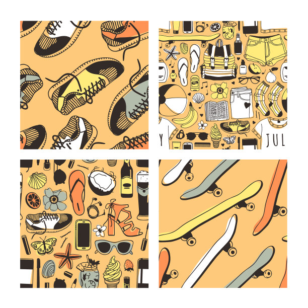 套手绘夏季无缝黄图案图片下载