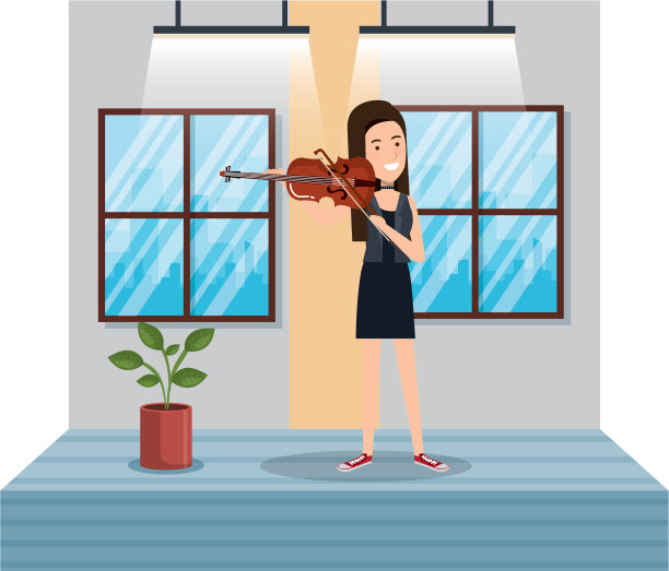 年轻女子在屋里拉小提琴图片下载