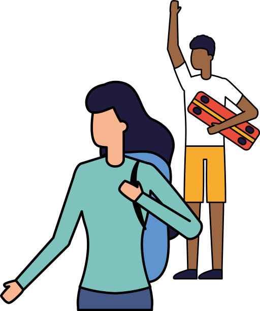 男人拿着滑板，女人拿着包图片下载