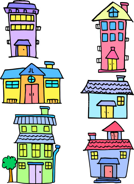 收集房子彩色套装的库存图片下载