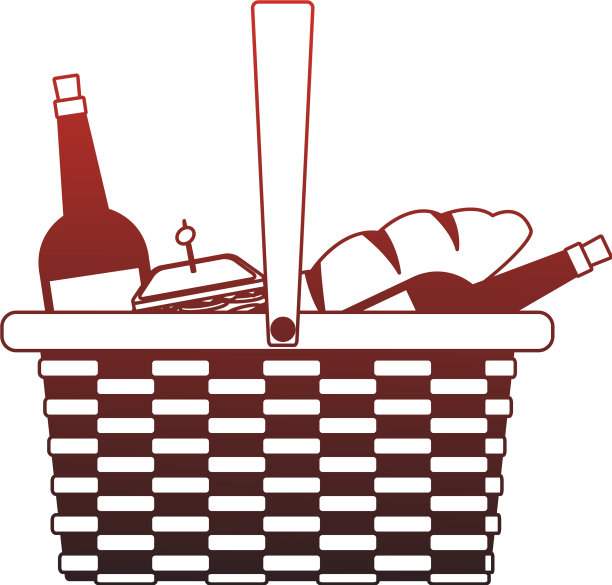 野餐篮孤立红线图片下载