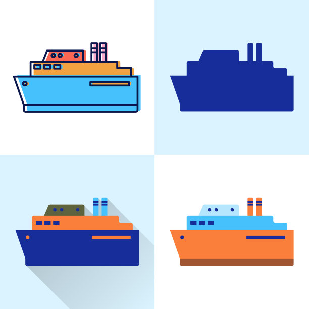 大船图标设置在平面和线条风格图片下载