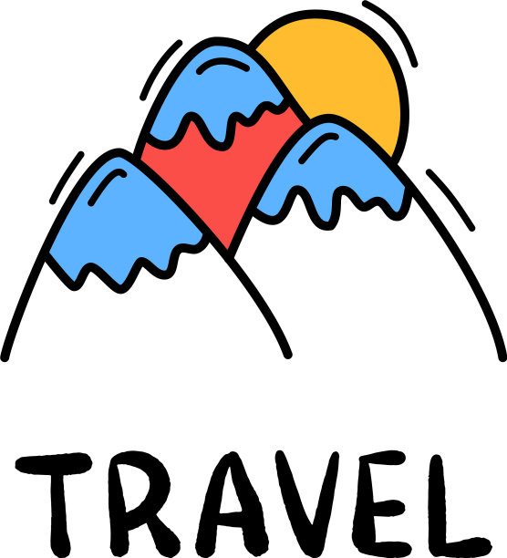 手绘涂鸦山和太阳旅行图标图片下载