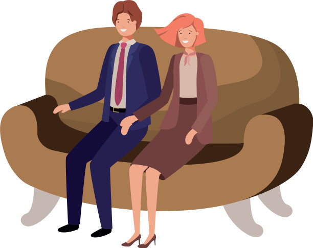 商务夫妻坐在沙发上化身人物图片下载