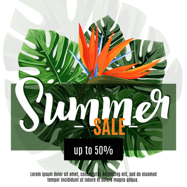 销售横幅海报与丛林棕榈叶图片下载