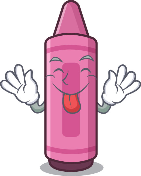 舌头伸出粉红色蜡笔上面的卡通教科书图片下载