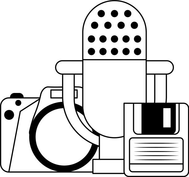 带麦克风和磁带的老式相机图片下载