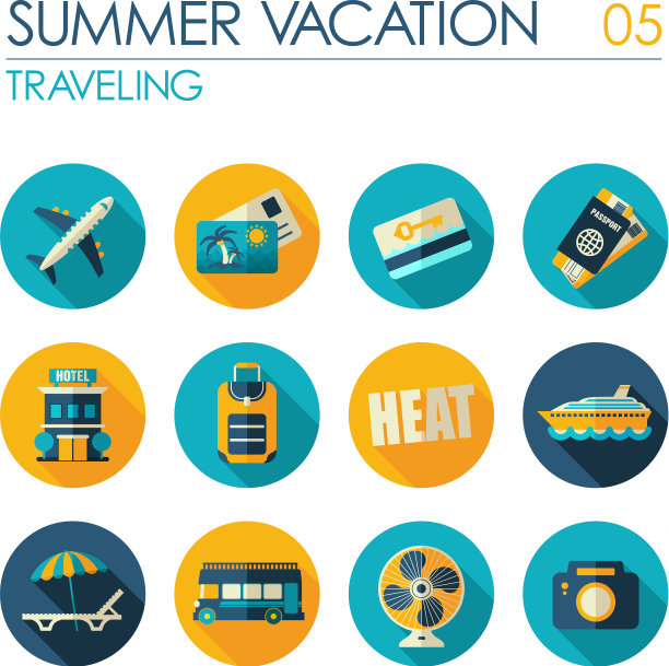 旅行平面图标设置暑假图片下载
