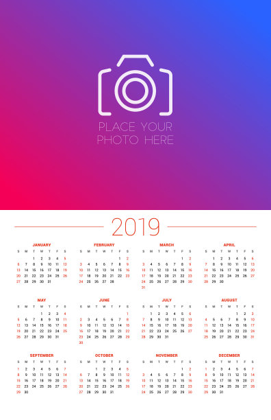 2019年周挂历模板开始图片下载