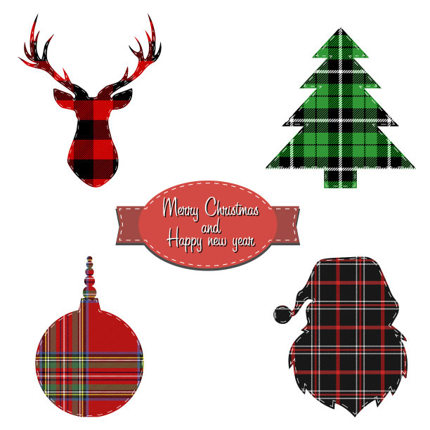 圣诞设置在格子背景图片下载