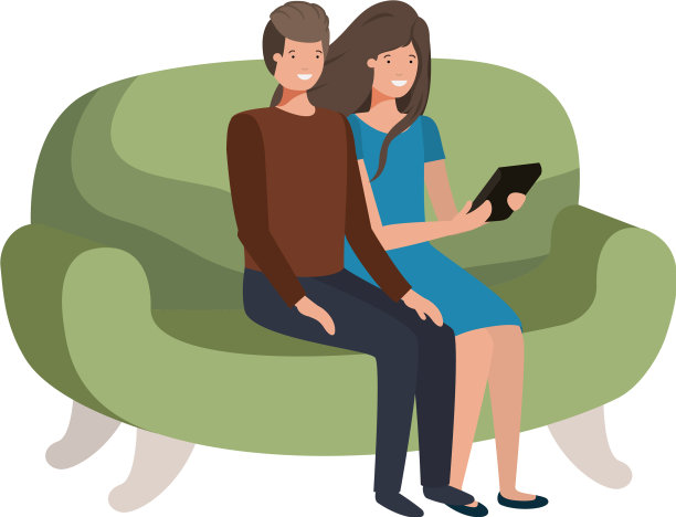 夫妇使用平板电脑在沙发头像的角色图片下载